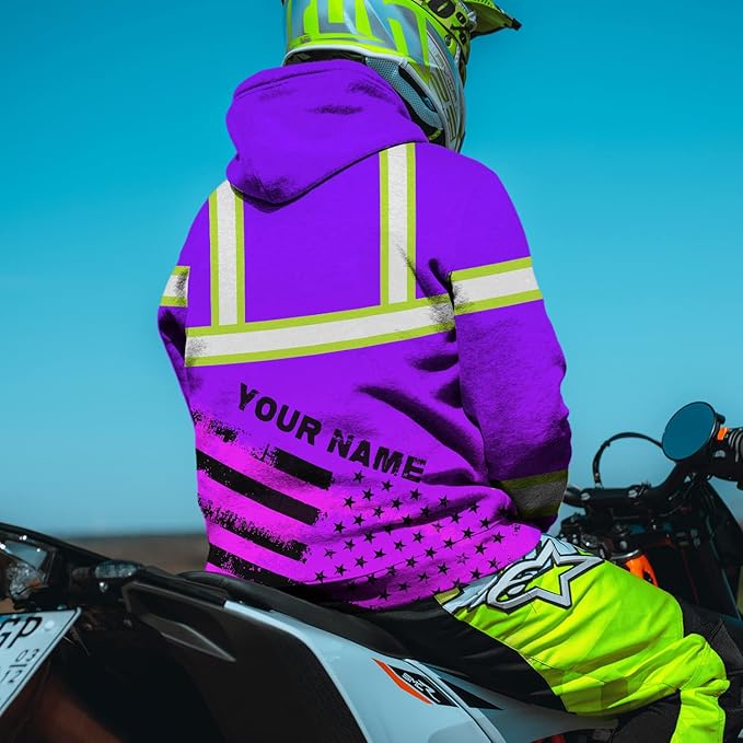 Color US Flag High Visibility Hoodie for Men Women Reflective Tapes Safety Workwear for Worker Runner Patriotic