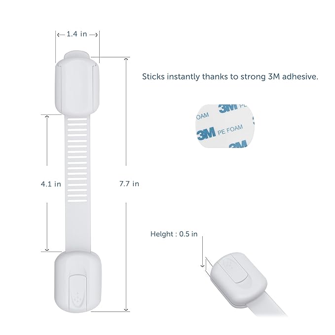 Child Safety Cabinet Locks (10 Pack) – Adjustable Baby Proofing Strap Latches with Strong 3M Adhesive – No Drill Childproof Locks for Drawers, Cabinets, Fridge, Door, Closet, Grey