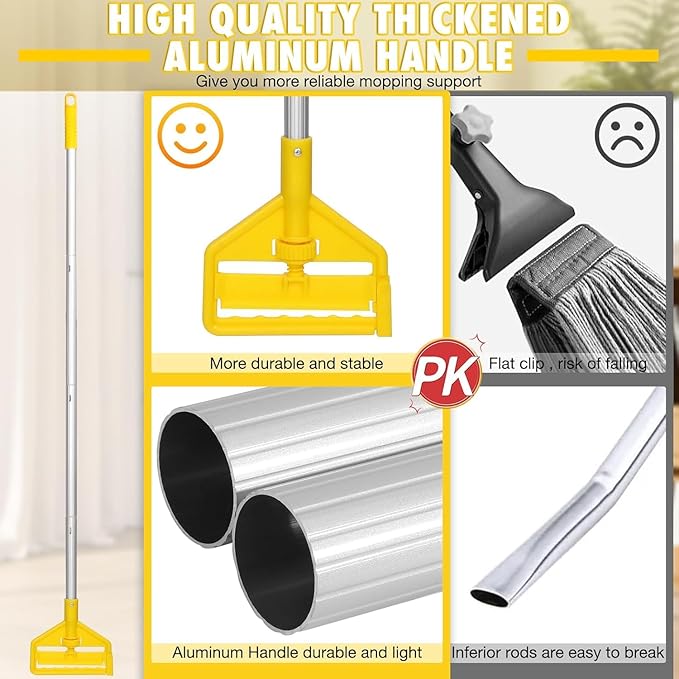 Commercial Mop Handle Heavy Duty,60" Industrial Mop Stick,Wet Mops Head Replacement Holder for Professional/Industrial Floor Cleaning, Yellow