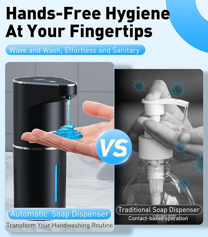Automatic Soap Dispenser,Touchless Hand Wall Mount Rechargeable 3 Gear Adjustable Electric Soap Dispenser 350ml with Infrared Motion Sensor for Bathroom,Kitchen,Office, Black