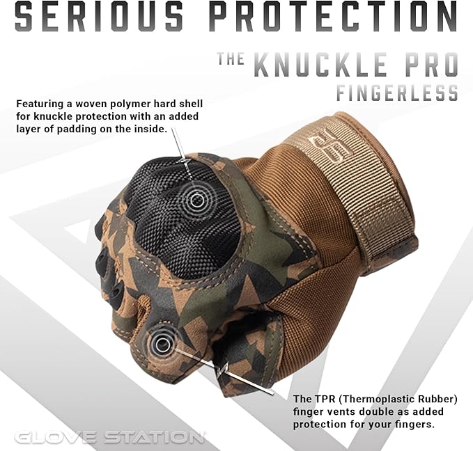Glove Station- Fingerless Knuckle Tactical Gloves for Men - Motorcycle Gloves for Tactical Shooting, Airsoft, Hunting, Police Work and Hiking
