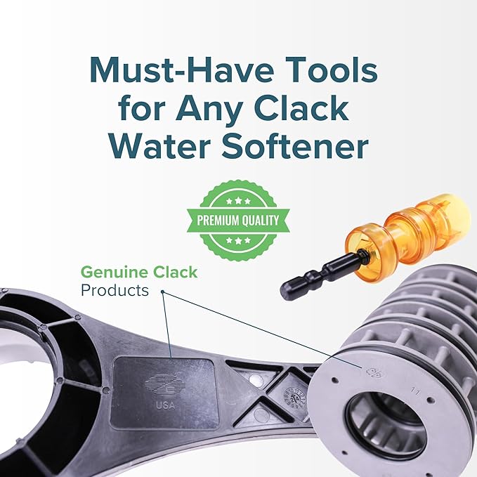 Complete GENUINE OEM Clack WS1 Water Softener Interior Rebuild Kit with Wrench - Parts Bundle Including Service Wrench, Spacer Stack, Downflow & Regenerant Pistons. Full Service Repair Kit