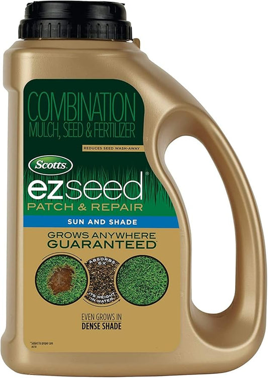 Scotts EZ Seed Patch & Repair Sun and Shade Mulch, Grass Seed, Fertilizer Combination for Bare Spots and Repair, 3.75 lb, Brown