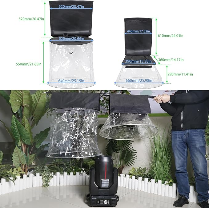 MAD OWL Professional Moving Head Light Rain Cover,Waterproof and dustproof Stage Lighting Protection Accessory, Transparent Vertical Hanging Stage Moving Head Light Rain Cover 4 packs