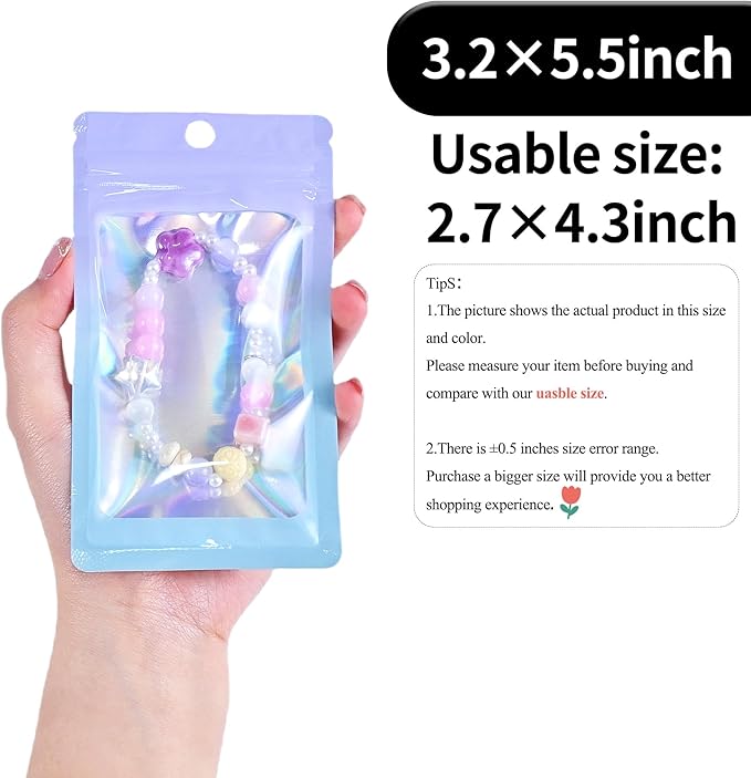 100 Pack Resealable Plastic Bags for Food Storage, Zipper Bags with Clear Front Window, Packaging Pouch for Small Business (Pink & Blue, 3.2x5.5 inch)