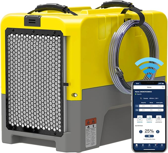 ALORAIR 180PPD Commercial Dehumidifier for Crawl Space & Basement, Wi-Fi APP Controls with Pump, Capacity up to 85 PPD at AHAM Condition, for Large Space, Job Sites, Yellow