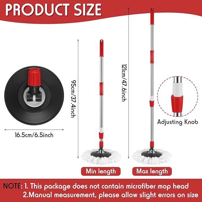Spin Mop Replacement Handle 360 Degree Spin Mop Pole Handle Replacement Rotating Telescopic Stick for Head Replace Spinning Household Cleaning Accessories for Home(Black)