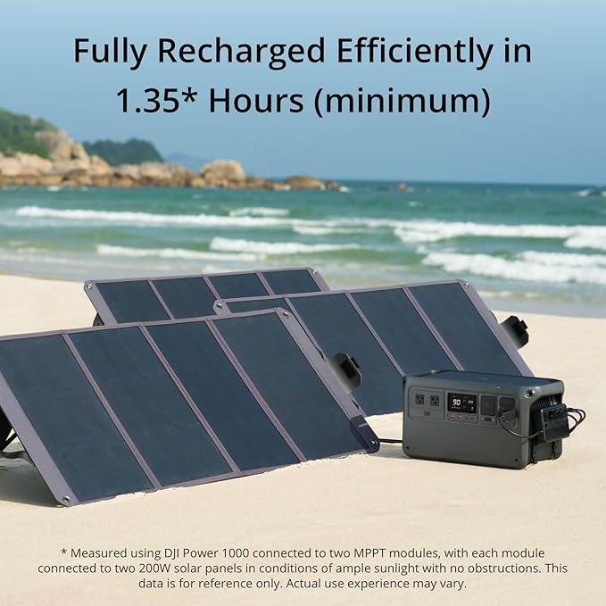 DJI Power 1000 Solar Generator Combo 200W, 4000-Cycle-Life LFP(LiFePO4) Cell, 70-Minute Fast Charging, 2200W Stable Output, Solar Generator for Home Backup, Camping & RVs, Off-grid, Power Outage