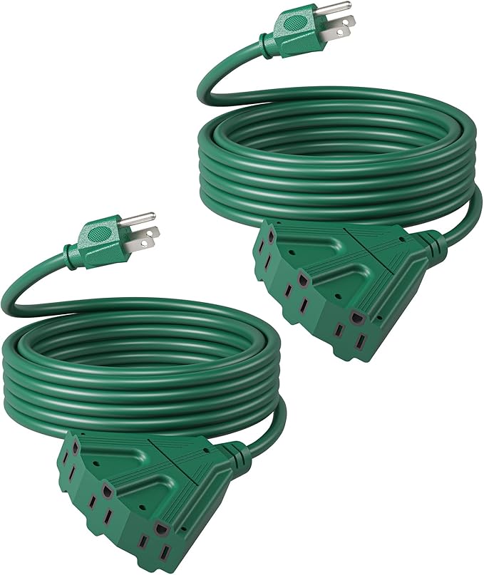 DEWENWILS 15 FT Outdoor Extension Cord for Christmas, Weatherproof 16/3 SJTW Power Cable for Outdoor String Lights and Landscaping String Lights, ETL Listed, Pack of 2, Green