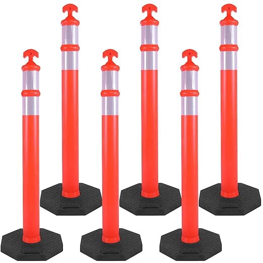 OrangeStar 42" Traffic Delineator Posts, 6 Pcs Orange Delineator Cones with Heavy Duty Rubber Base for Road Safety, Parking Lots