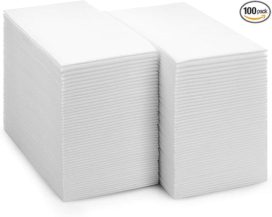 100-Pack BloominGoods Disposable Bathroom Napkins | Linen-Feel Guest Towels | Cloth-Like Hand Tissue Paper, White, 12" x 17" (Made In USA)