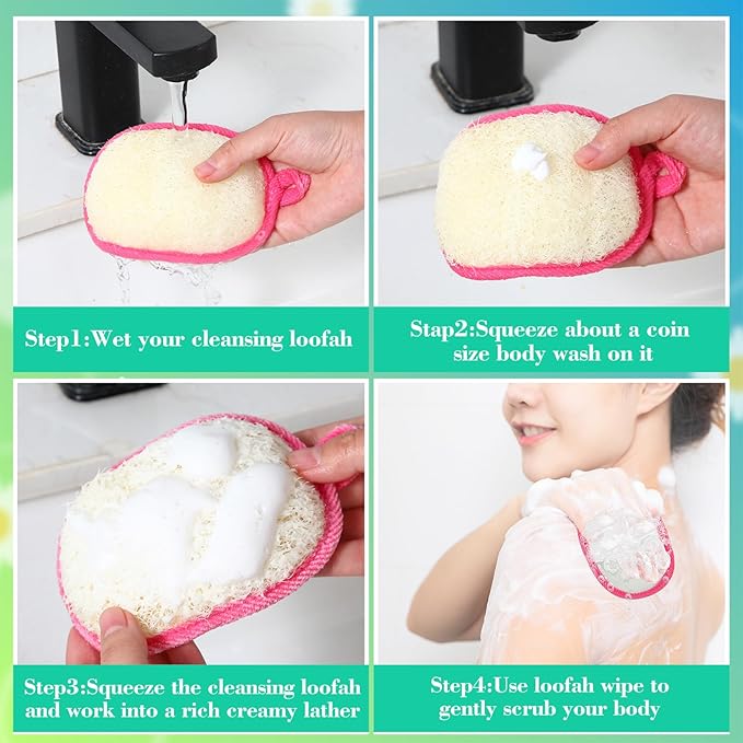 Boao 24 Pcs Loofah Pack Loofah Pads Bulk for Facial Exfoliating Body Bath Shower Mini Sponge Pads Natural Scrubber Brush for Men Women Spa and Travel(White, Coffee, Black, Pink)