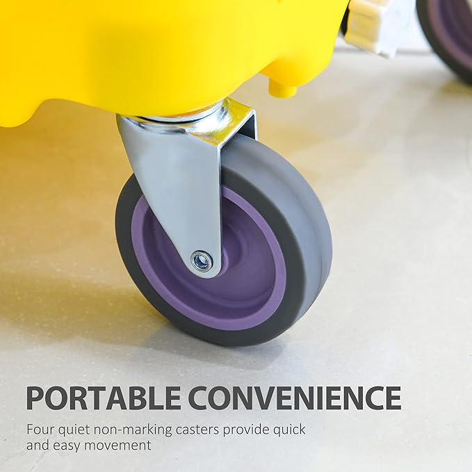 HOMCOM Mop Bucket Cart with Side Press Wringer, Metal Handle and 34 Quart Capacity, Yellow