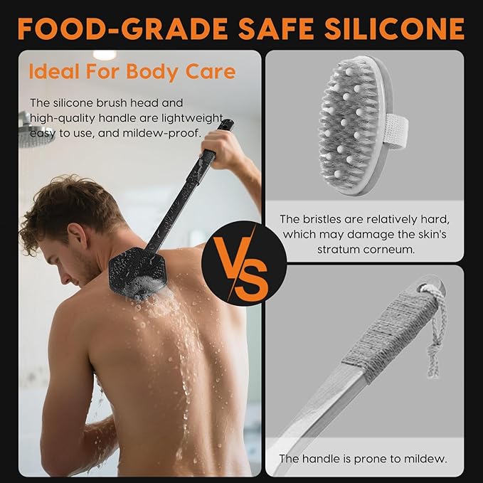Back Scrubber for Shower, 24in Adjustable Handle Body Brush, Double Sided Shower Brush for Shower Exfoliating and Massage Can Produce Rich Foam, Long Handle Back Scrubber for Men （Circular）