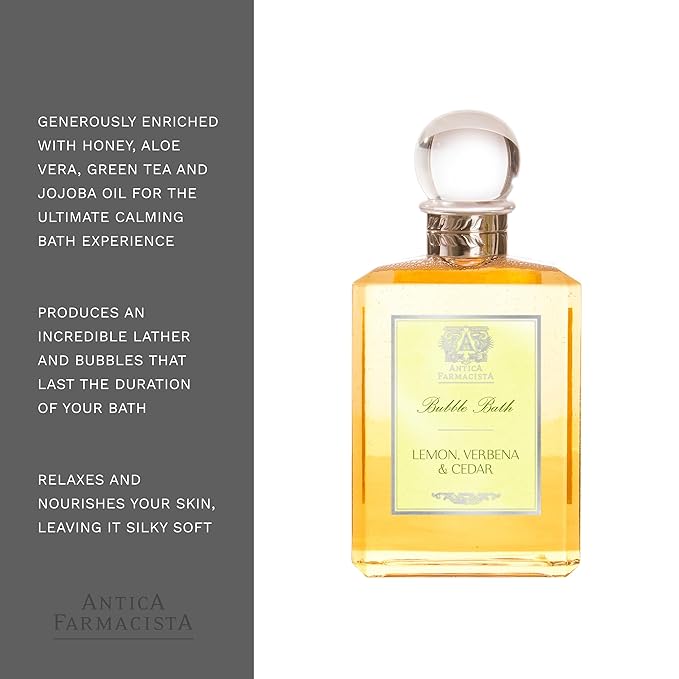 Antica Farmacista Bubble Bath - Relaxing Foam Bath with Honey, Jojoba Oil & Aloe Vera - Luxury Gift for Any Occasion - Lemon, Verbena & Cedar, 16 fl oz