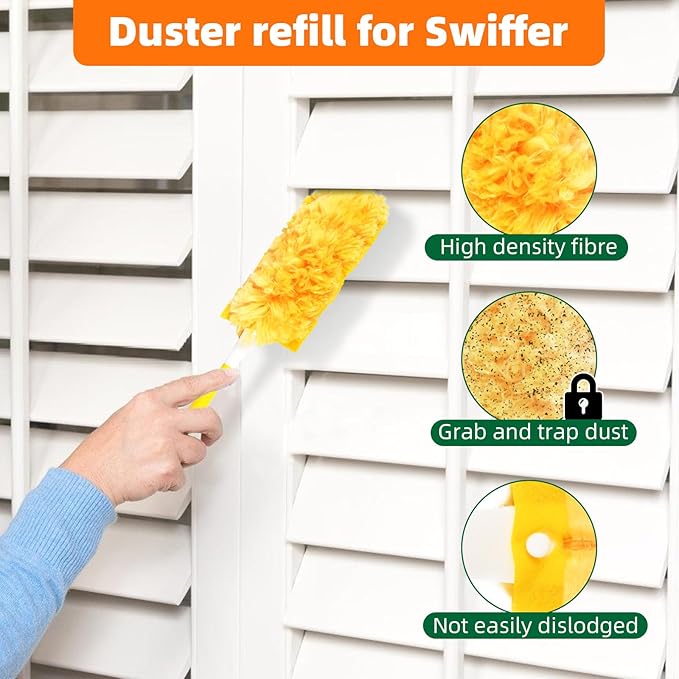 20 Pack 360 Dusters Refills for Swiffer Dusters, Unscented Heavy Duty Duster Kit Disposable Dusters Refills with 1 Handle for Cleaning Furniture, Blinds, Ceiling Fans