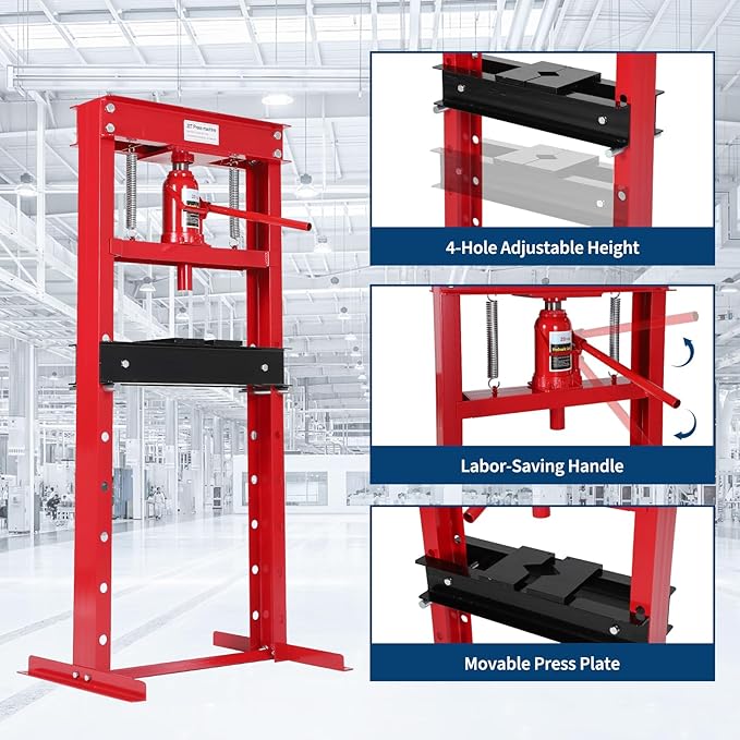 20T H-Frame Garage Floor Adjustable Shop Bearing Press with Stamping Plates to Bend