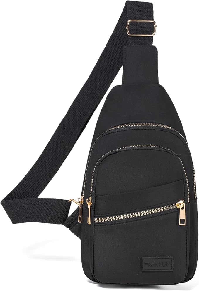 Small Crossbody Sling Backpack Sling Bag for Women, Chest Bag Daypack Fanny Pack Cross Body Bag for Outdoors Hiking Traveling - Gold Zipper
