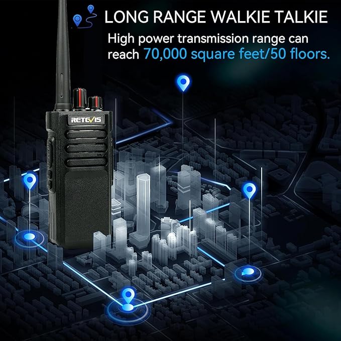 Retevis RT29 High Power Two Way Radios Long Range, Rugged Walkie Talkies for Adults with Foldable Antenna, 3200mAh, Rechargeable 2 Way Radios with Mic, Professional Radio for Construction(4 Pack)