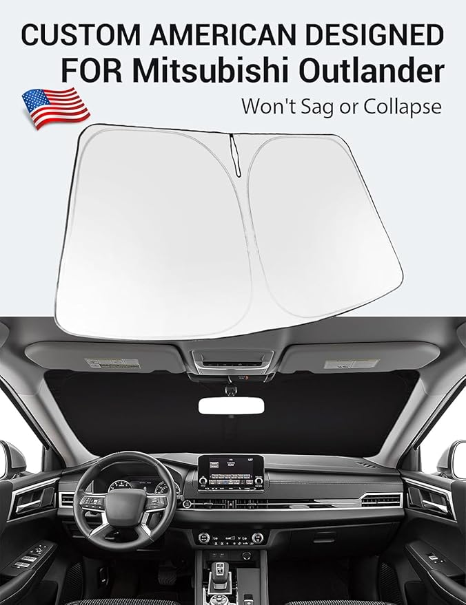 Proadsy 2025 Upgrade Windshield Sun Shade Custom Fit 2025 2024 2023 2022 Mitsubishi Outlander Foldable Front Sunshade Protector Sun Visor Blocks UV Rays Keep Car Cooler