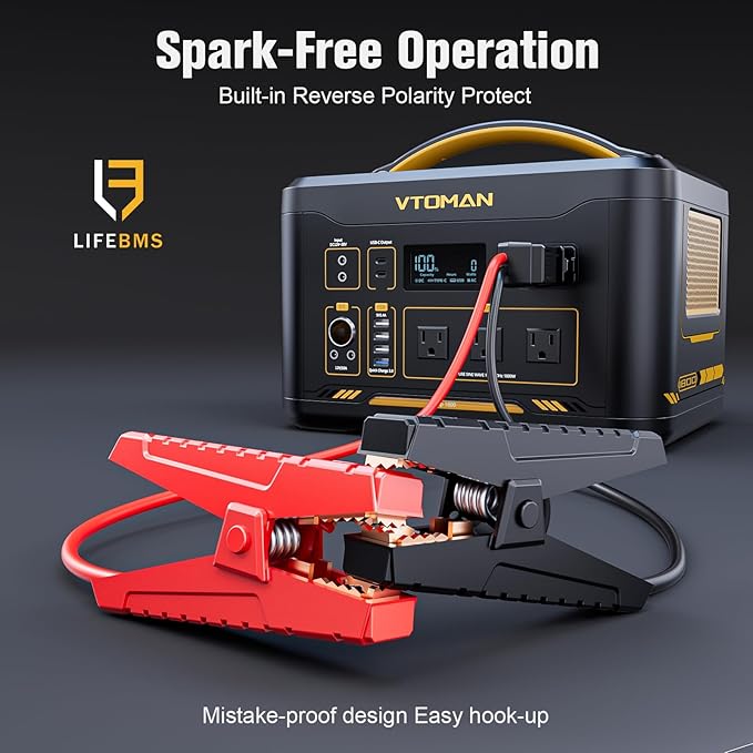 VTOMAN Jump 1800 Portable Power Station with Jumper Cables, 1548Wh LiFePO4 Battery Solar Generator with Jump Start for Car, 1800W 3xAC Outlets, 2xPD 100W Type-C, Large Capacity for Camping RV Backup