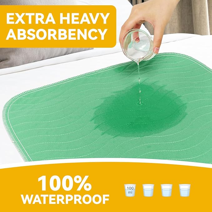 Washable Underpads Waterproof, 4 Pack 18" x24'' Heavy Absorbency Incontinence Bed Pads, Bed Wetting Pads for Babies, Kids and Pets, Soft Reusable Changing Pads for Bed