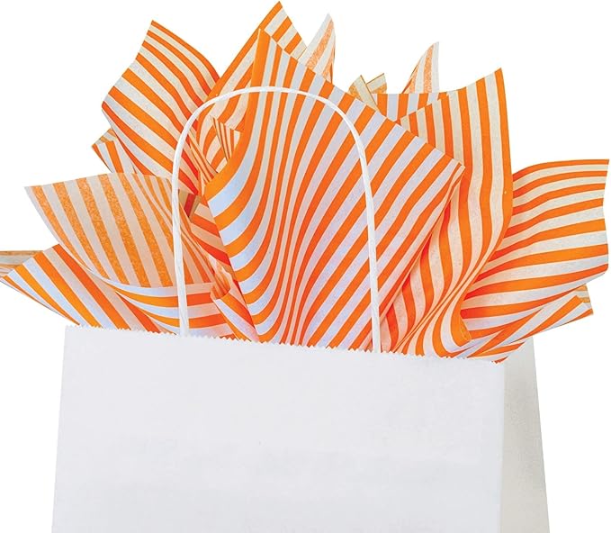 Flexicore Packaging Orange Pin Stripe Print Gift Wrap Tissue Paper Size: 15 Inch X 20 Inch | Count: 10 Sheets | Color: Orange Pin Stripe