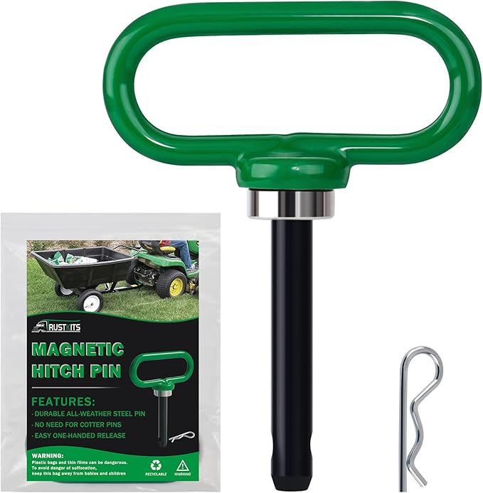 Magnetic Hitch Pin, Heavy Duty Strong Neodymium Magnet Lawn Mower Trailer Gate Pins 1/2 Inch for Mowers, Lawn Tractors, Towing - Simple One Handed Hook On & Off(Green)