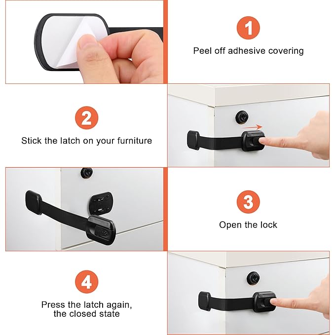 Child Safety Strap Locks 12 Pack Child Safety Locks Baby Proofing Drawers Locks Coolrunner Child Locks for Drawers, Cabinets, Dishwasher, No Tools or Drilling Required (Black)