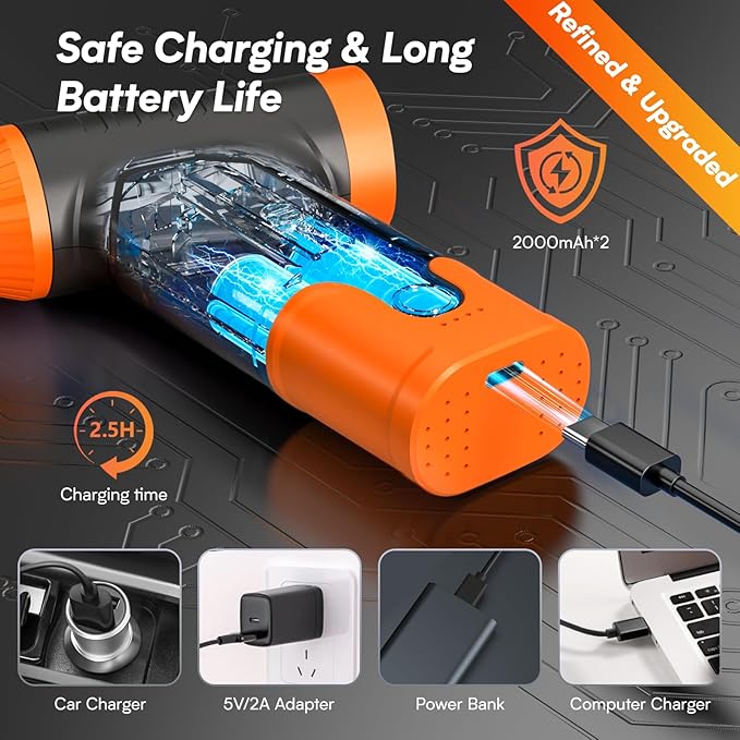 Electric Air Duster for PC - Compressed Air Duster for Keyboard Cleaning, 110,000 RPM Rechargeable Mini Blower for Computer (Orange)