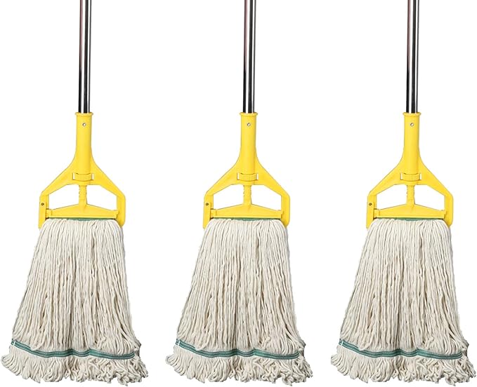 OFO Loop-End String Wet Mop, Heavy Duty Commercial Industrial Mop, 67 inch Stainless Steel Pole,3- Pack