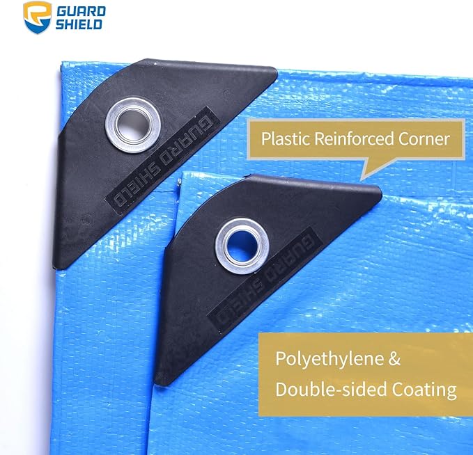 GUARD SHIELD Blue Tarp Waterproof 12x14 Feet Medium Duty All Purpose Poly Tarps Cover 7mil