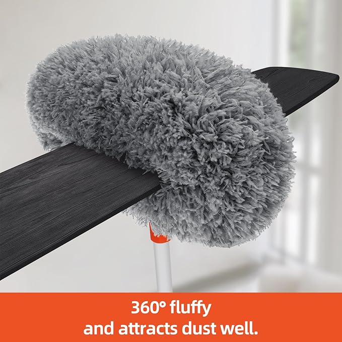 Baseboard Cleaner Tool with Handle, Extendable Long Handle Baseboard Cleaning Duster with Reusable Pads for Floorboard, Ceiling Fan Blade Cleaner Duster (Gray)