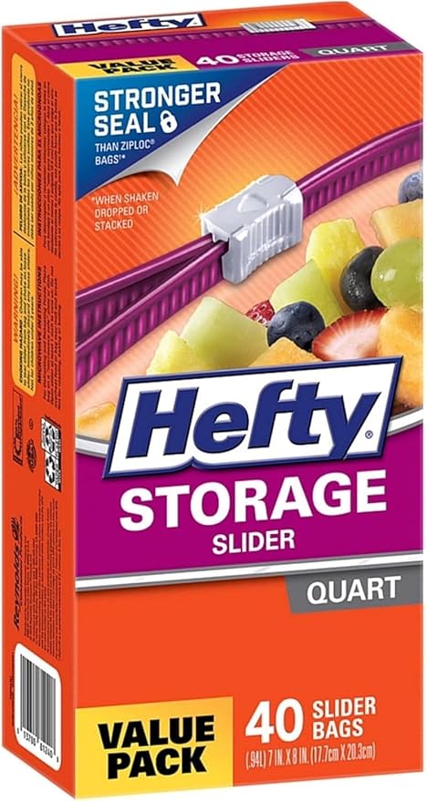 Hefty Ultra Strong Tall Kitchen Bags, Clean Day, 25CT + Storage Slider Bag 40CT + Freezer Slider Bag 25CT (Variety Pack)