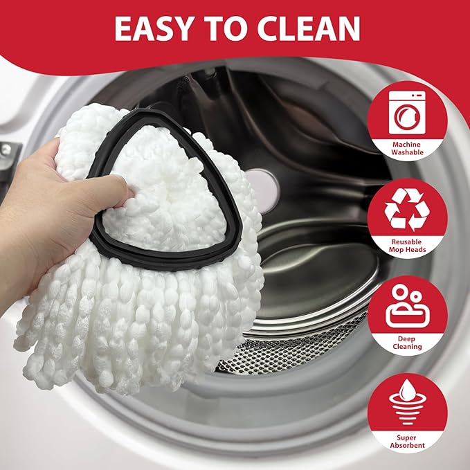 Spin Mop Replacement Set for O-Ceda EasyWring 1-Tank System, Includes 2 Mop Head Replacement, 1 Mop Handle (30-58in Adjustable 4-Section Pole), 1 Spin Base