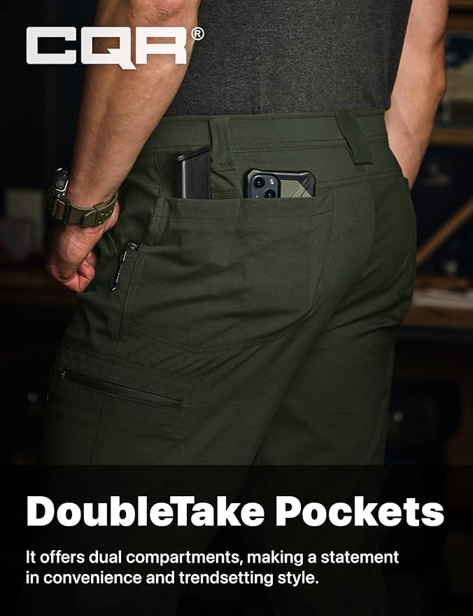 CQR Men's Vent Stretch Pants, Quick Dry Lightweight Casual Cargo Pants, Water Resistant Straight-Fit Utility Work Pants