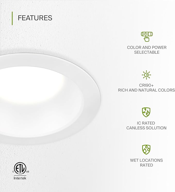 ASD Commercial LED Downlight 8 Inch, Round Power Adjustable Downlights 16/22/26/30/35W, Canless LED Recessed Lighting 120-277V, 5 CCT 2700K-5000K, Dimmable Ceiling Light Fixture, IC Rated, White, ETL