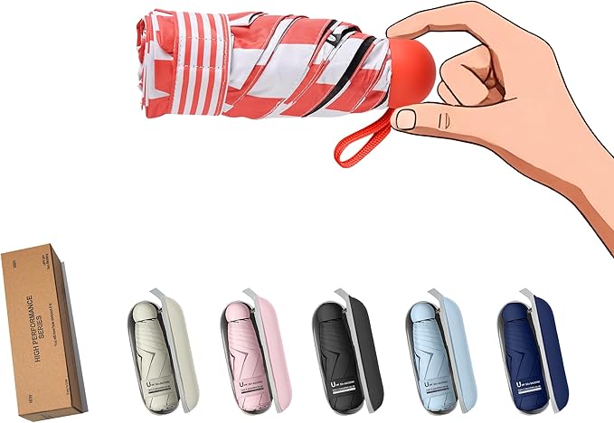 BAODINI Travel Essentials Mini Umbrella for Purse With Case Small Compact UV Sun Protection Lightweight Tiny Pocket Manual Open Close Umbrella for Women Kids and Men Fit Purse Backpack