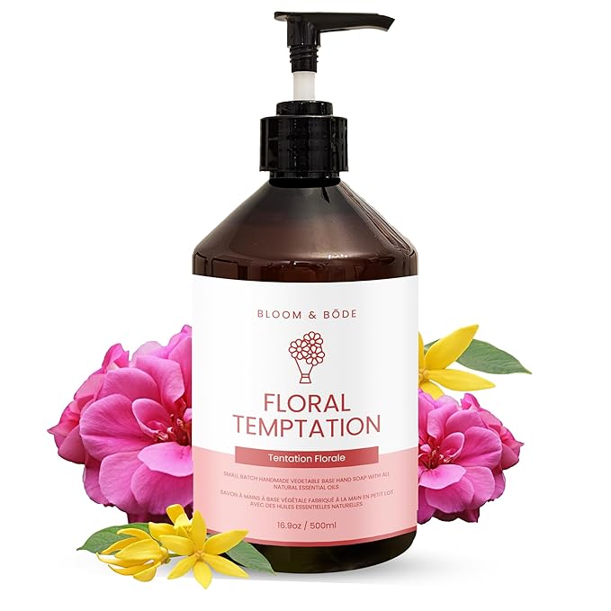 Luxury Liquid Hand Soap - Natural Scented Hand Wash - Gentle Hand Soap with Essential Oils & Aloe Vera - Handsoap - Moisturizing Handwash for Bathroom and Kitchen - Floral Temptation Scent, 16.9oz