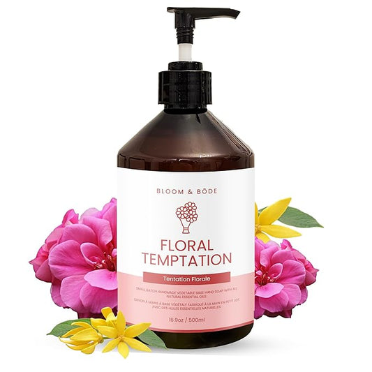 Luxury Liquid Hand Soap - Natural Scented Hand Wash - Gentle Hand Soap with Essential Oils & Aloe Vera - Handsoap - Moisturizing Handwash for Bathroom and Kitchen - Floral Temptation Scent, 16.9oz