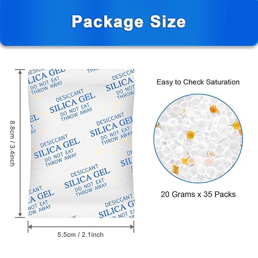 Silica Gel Packets, 20 Gram 35 Packs Desiccant Packs for Storage, Food Grade Moisture Absorbers with Color Indicating, Desiccant Packs for Foods, Electronics, Jewelry, Safe, 3D Filaments