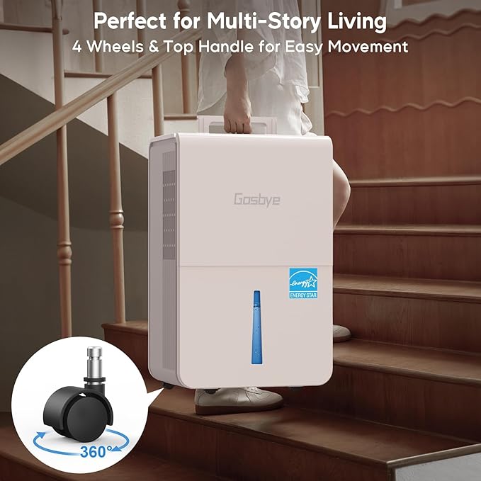 4500 Sq.Ft. Most Efficient Energy Star 2024 Dehumidifier for Basement with Drain Hose, Max 115 Pints/D Dehumidifier for Large Room, [45dB Quiet Compressor], Easy Drainage, Auto-restart, White