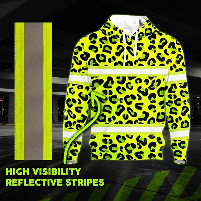 Color US Flag High Visibility Hoodie for Men Women Reflective Tapes Safety Workwear for Worker Runner Patriotic