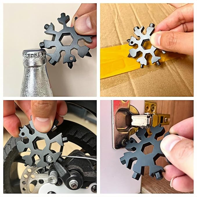 18-in-1 Snowflake Multi Tool, Cool Camping Gadget for Men & Dad Gifts (Black)