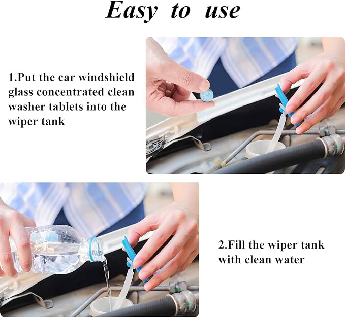 Boao 100 Pcs Car Windshield Washer Tablets Cleaning Washer Fluid Tablets Glass Concentrated Cleaner Windshield Wiper Fluid Solid Effervescent Remove Auto Glass Stains Clear Car Vision (Pack of 2)