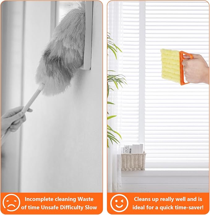 4Pcs Window Venetian Blind Cleaner Duster Tool,Blind Duster for Cleaning,Washable 7Finger Duster Brush Dusting Cleaner Tool for Window Shutters Air Conditioner Vinyl Wood Blinds,with 4 Cloth Cover