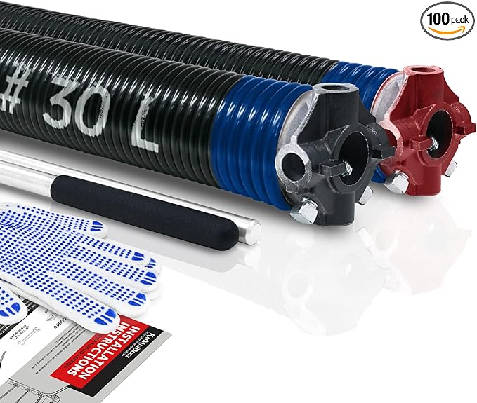 Pair of 2" Garage Door Torsion Springs Set with Non-Slip Winding Bars & Gloves, High Quality Precision Electrophoresis Black Coated, for Replacement & Installation, MIN 16,000 Cycles (0.262x2''x30'')