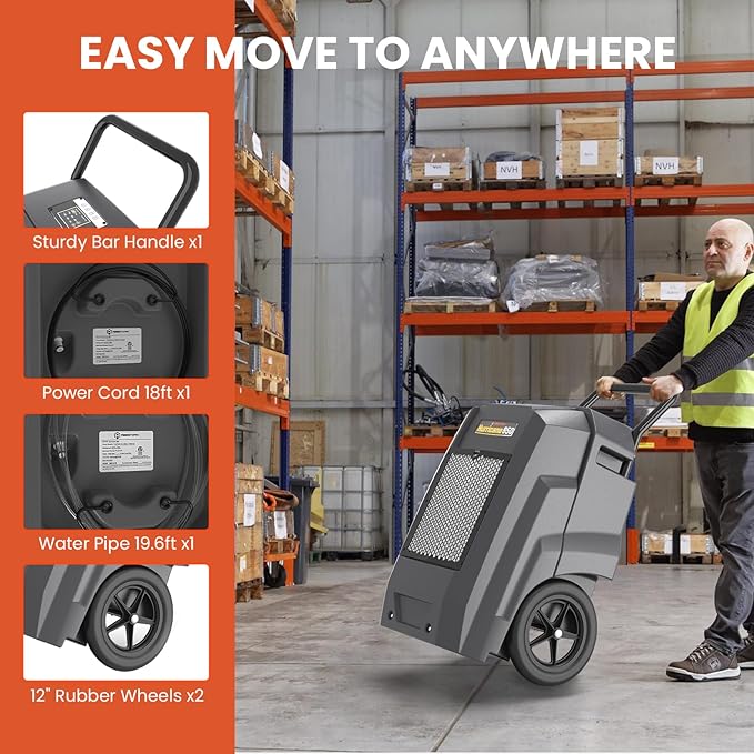 Abestorm Commercial Dehumidifier with Pump Drain Hose, 180 Pints Large Capacity Industrial Dehumidifier for Basements, Garages, Job Sites, 5 Years Limited Warranty, Grey