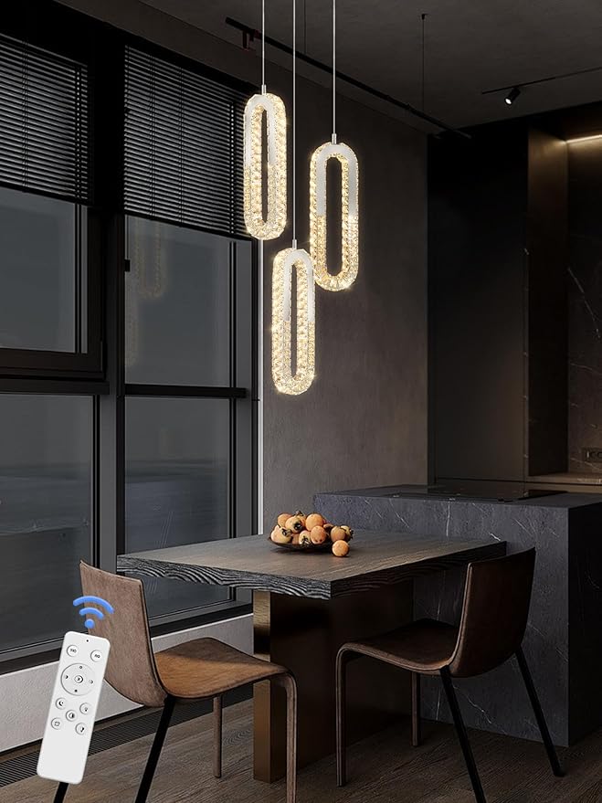 3-Light Modern Pendant Light for Kitchen Island Crystal Ring Chandelier Silver LED Pendant Lighting Fixture for Dining Room Kitchen Living Room Foyer Hallway Bedroom