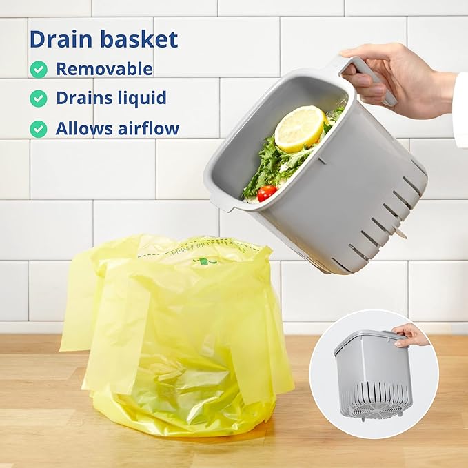 Blue Ginkgo Kitchen Compost Bin [2.6L / 0.69 GAL] – Filter-Free, Odor-Tight Countertop Food Waste Pail with Handles (Made in Korea, White)